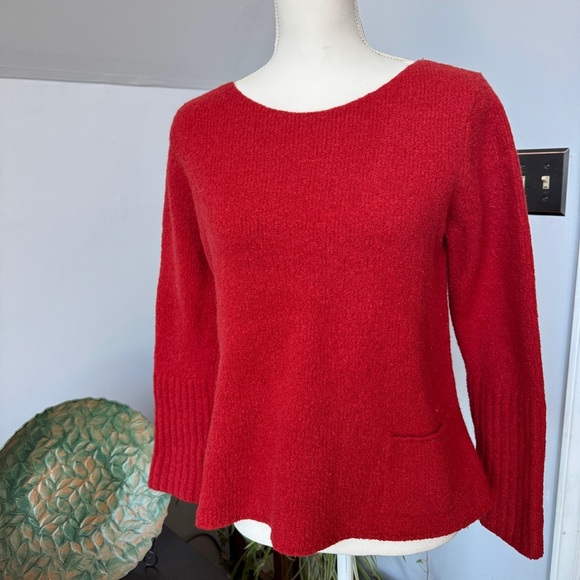 Eileen Fisher Boiled Wool Blend Orange Red Long Sleeved Sweater size Large - Picture 1 of 7